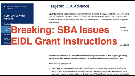 Breaking News SBA Issues Guidance On EIDL Grants And Targeted EIDL