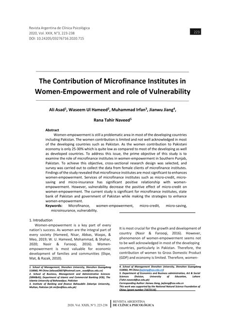 Pdf The Contribution Of Microfinance Institutes In Women Empowerment And Role Of Vulnerability