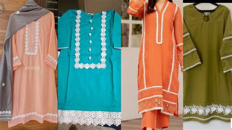 Home Made Lace Designs Latest Cotton Kurtis With Loops Lace Design Youtube