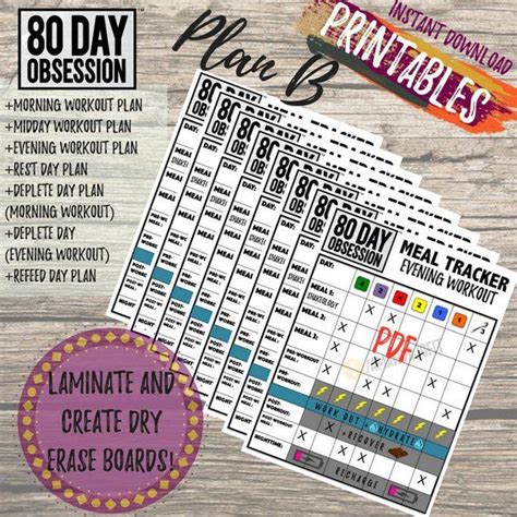 80 Day Obsession Meal Tracker Plan B 80 Day Obsession Food Tracker Morning Workout Plan