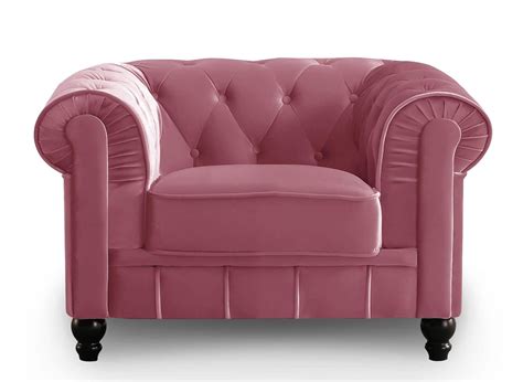 Fauteuil Velours Rose Chesterfield Decoinparis