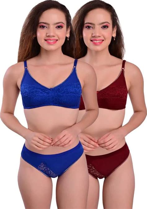 Styfun Women Multicolor Floral Cotton Blend Pack Of 2 Bra And Panty Set Jiomart