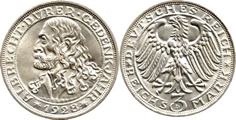 Weimarer Republik 3 Mark 1928 Münzzeichen D München 400 Todestag