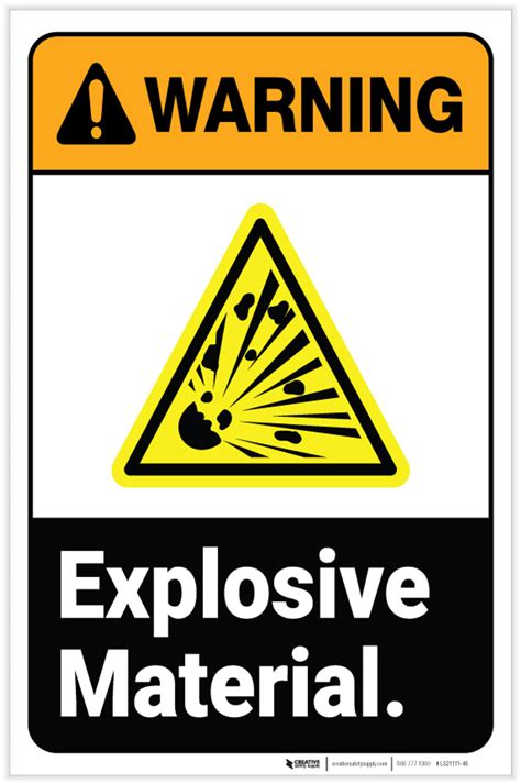 Warning: Explosive Material with Hazard Icon Portrait - Label