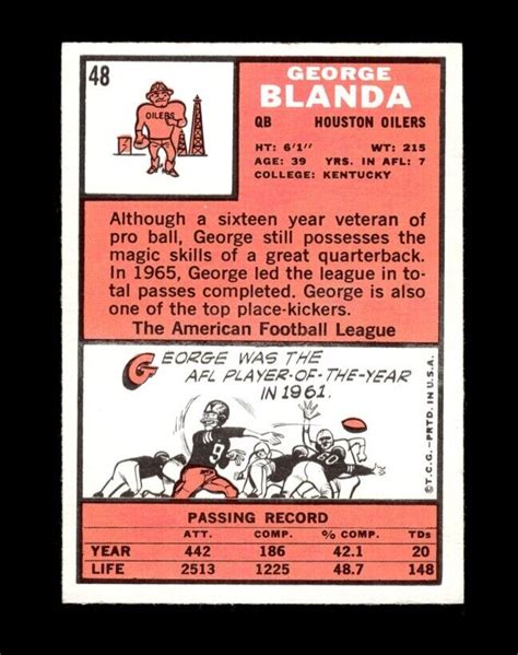 1966 Topps Set Break 48 George Blanda VG VGEX GMCARDS EBay