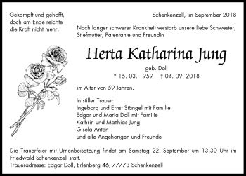 Traueranzeigen von Herta Katharina Jung Schwarzwälder Bote Trauer