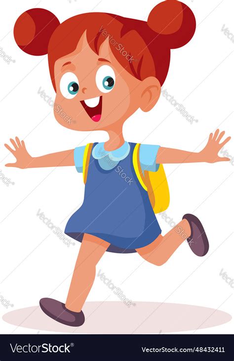 Happy little girl running going back to school Vector Image