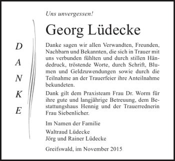 Traueranzeigen von Georg Lüdecke trauer anzeigen de