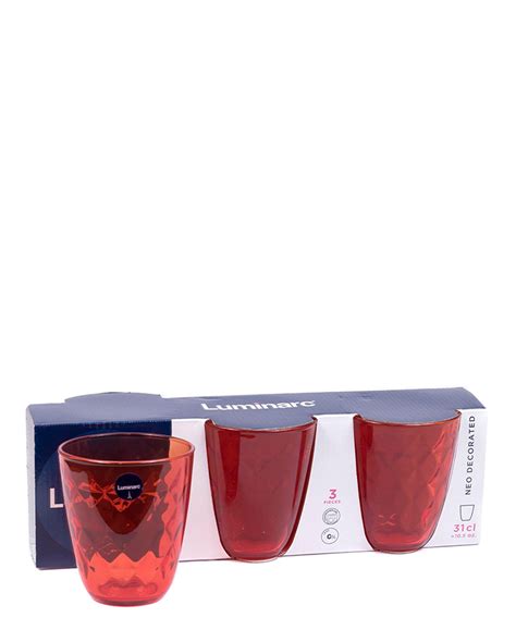 Luminarc 3 Piece Neo Decorated Tumbler Set Red The Culinarium