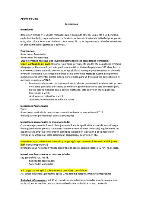 Apuntes De Contabilidad Ii Apunte De Clase Inversiones Inversiones