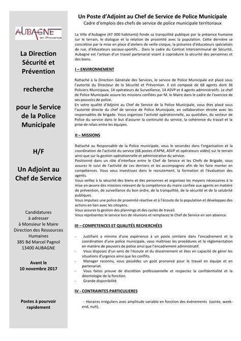 PDF FICHE DE POSTE Aubagne Fr Un Poste DAdjoint Au Chef De