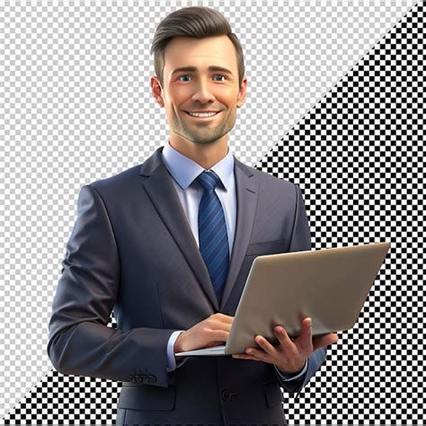 Homem De Neg Cios Bonito Laptop Isolado Em Fundo Transparente Psd