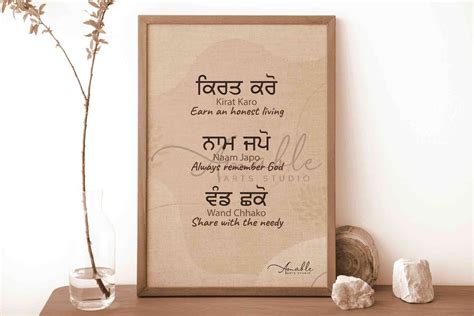 Kirat Karo Naam Japo Wand Chhako Gurbani Quote Poster Gurbani Sikh Wall