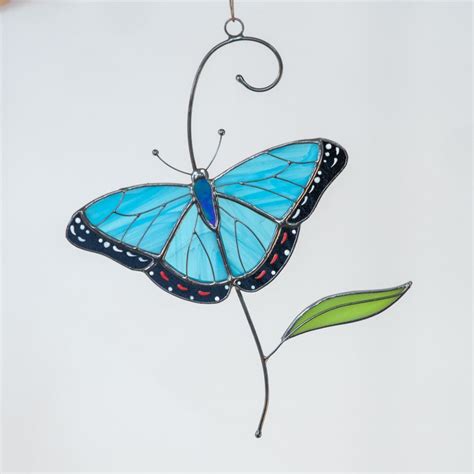 Morpho Butterfly Stained Glass Window Hangings Butterfly Etsy