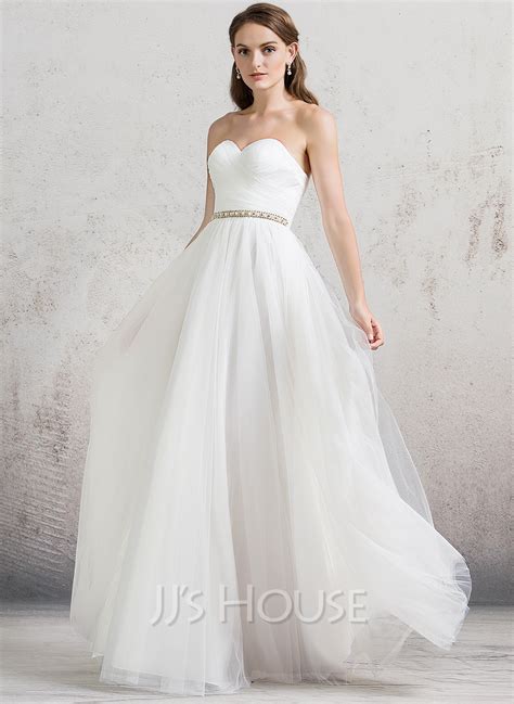 A Line Princess Sweetheart Floor Length Tulle Wedding Dress With Ruffle