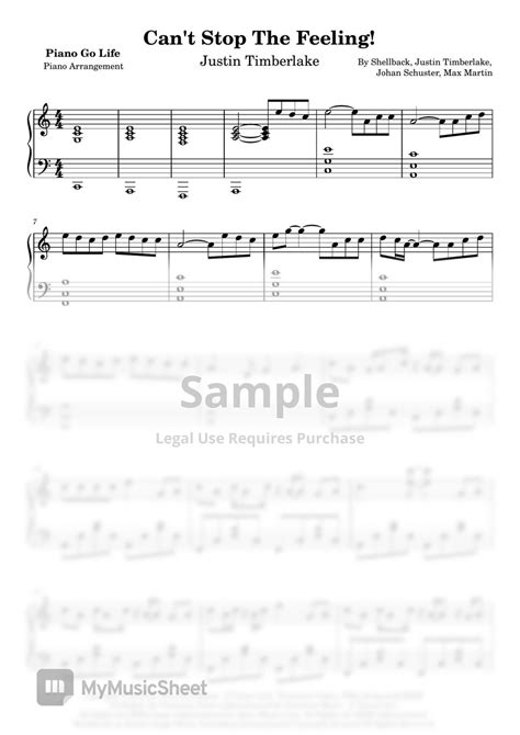 Justin Timberlake Cant Stop The Feeling 악보 By Piano Go Life
