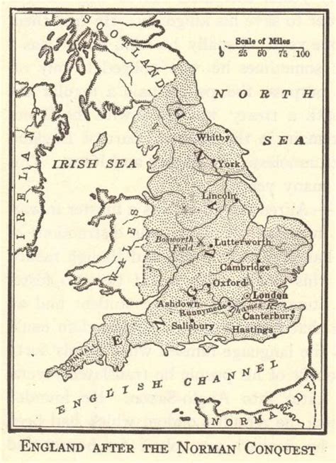 A Map Of England 1066 1485, Battlefields Marked With Crossed From A ...