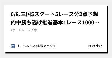 6 8 三国5スタート ️5レース分 ️2点予想🎯的中勝ち逃げ推進🎯基本1レース1000円からスタート。2レース目2000円→3000円→4000円🎯的中勝ち逃げ損止め🎯的中時にマイナスになら