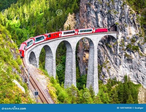 Landwasser Viaduct With Train, Filisur, Switzerland Royalty-Free Stock ...