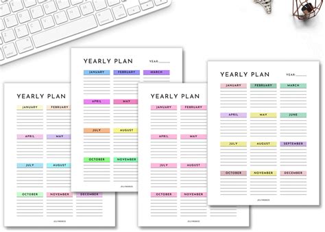 cute printable yearly plan templates  productive planning jellymemos