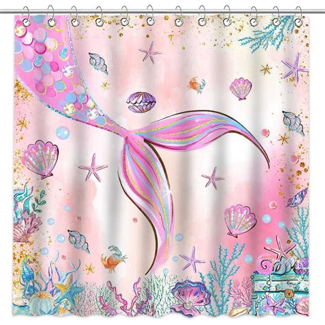 Avezano Pink Mermaid Shower Curtain Mermaid Tail Shower Curtain For