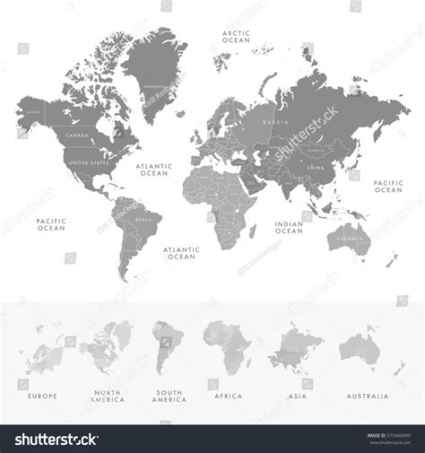 Highly Detailed World Map Continents Labelling Stock Vector 575446999