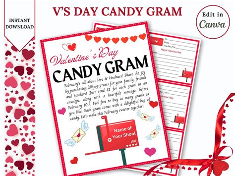 Editable Valentines Day Candy Gram Flyer Candy Gram Candy Gram Flyer