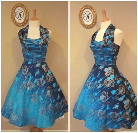 Vintage 1950s 50s Blue Hawaiian Halter Dress Blue Etsy Hawaiian