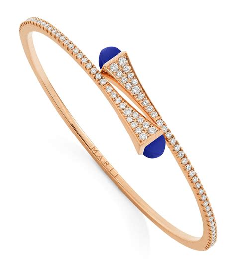 Marli New York Rose Gold DIamond And Lapis Lazuli Cleo Slim Bracelet