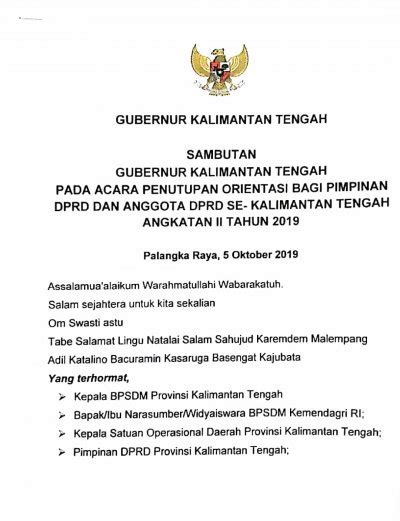 Setda Prov Kalteng Sambutan Gubernur Kalimantan Tengah Pada Acara