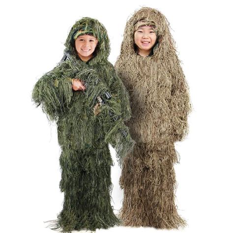 Trajes Ghillie de 5 piezas para niños ropa de camuflaje traje táctico