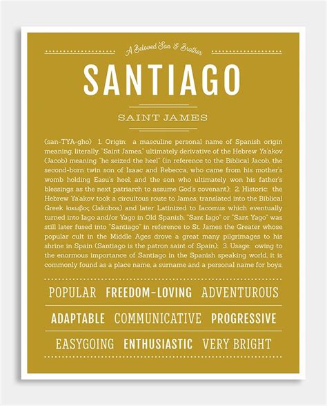 Santiago Name Art Print Classic Names Names With Meaning Names