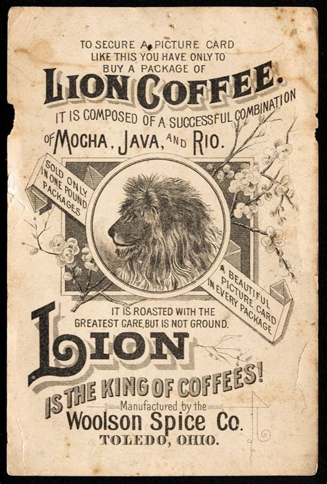 Lion Coffee Victorian Trade Card Woolson Spice Pink Roses Crescent