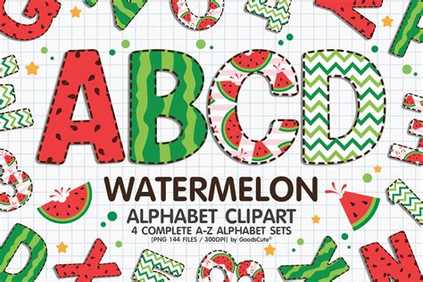 Watermelon Summer Doodle Alphabet Sublimation Clipart Png Number And A Z