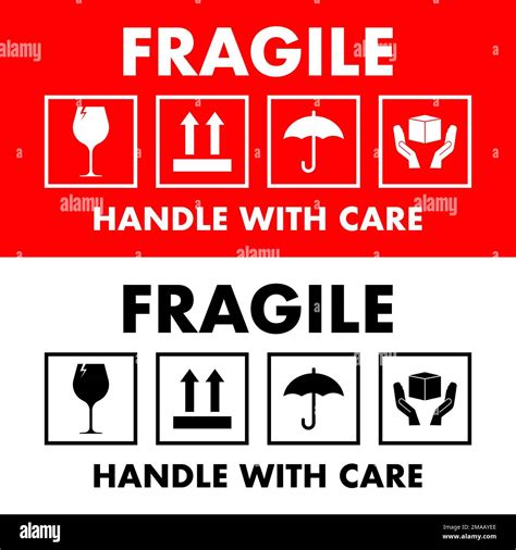 Fragile Red Icon Handle With Care Sign Label Vector Stock