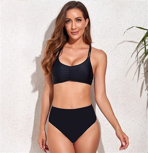 Sommer Ny badedragt Kvinders plisserede bikini Sexet Høj talje Split Print Badedragt Fruugo DK