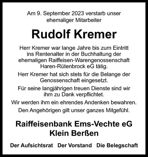 Traueranzeigen Von Rudolf Kremer Noz Trauerportal