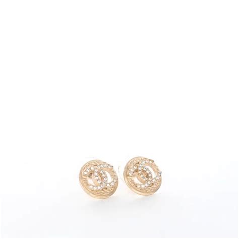 Boucles d oreilles rondes Chanel Strass Doré Monogram Paris