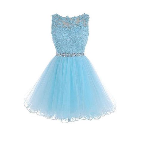 Sexy Open Back Light Blue Lace Tulle Homecoming Prom Dresses Cm0020