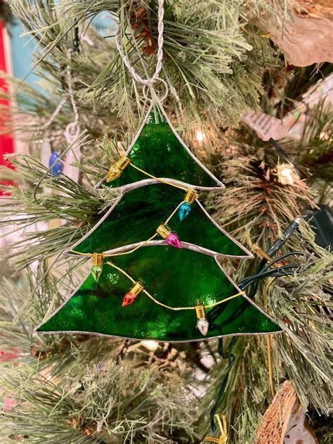 Stained Glass Christmas Tree Ornament Christmas Tree Suncatcher With Festive Lights Glass