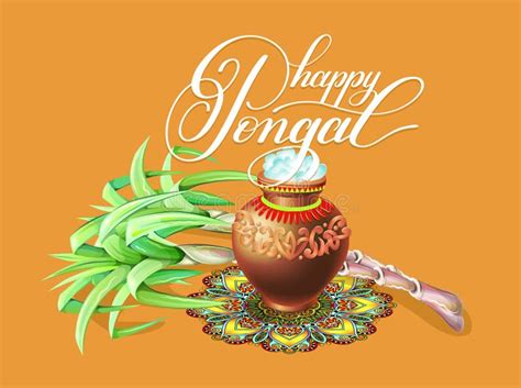 Happy Pongal Handwritten Ink Lettering Inscription On Floral Paisley