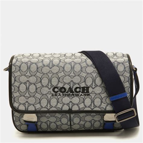 Coach Blue Black Signature Jacquard Canvas League Messenger Bag Coach