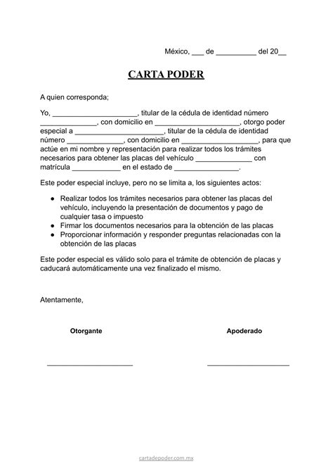 Carta Poder Simple Para Trámites De Placas Ejemplos ️