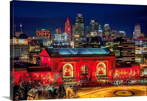 Kansas City Kc Skyline Night Photo Poster Cityscape Downtown Print