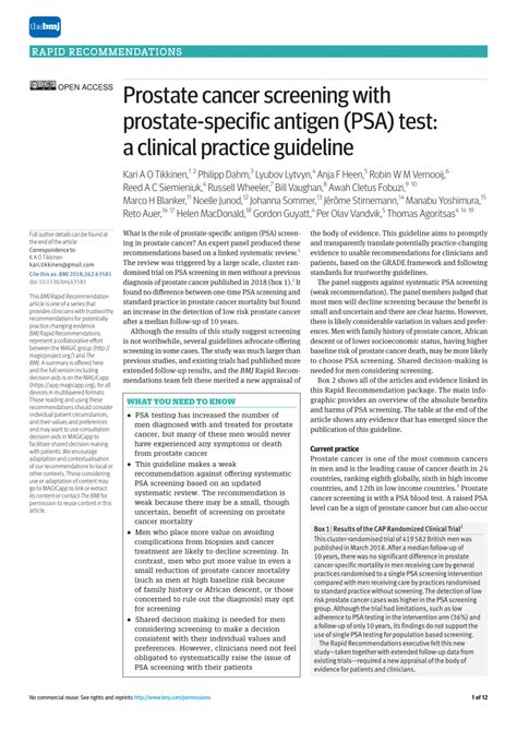 Pdf Prostate Cancer Screening With Prostate Specific Antigen Psa