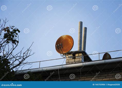 Rusty Satellite Dish On The Roof Of The House Stock Photo Image Of