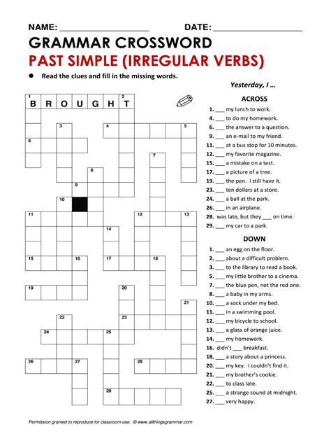 Crossword Irregular Verbs Resuelto Fill Online Printable Fillable