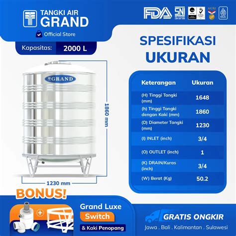 Tangki Air Stainless Grand 2000 Liter Harga Dan Beragam Kelebihannya