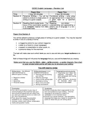 Fillable Online Gcse English Language Revision List Fax Email Print