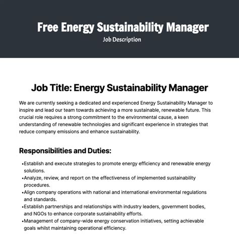 Free Energy Sustainability Manager Job Description Template Edit